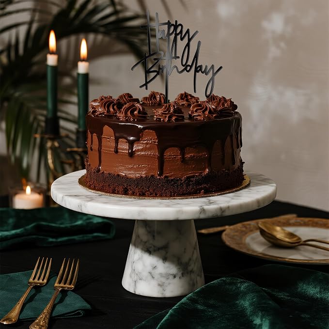 Happy Birthday Cake Topper – Black Acrylic Birthday Cake Decoration, Modern Script Reusable Cake Pick for Adult Birthday Party, 7.2 Inch