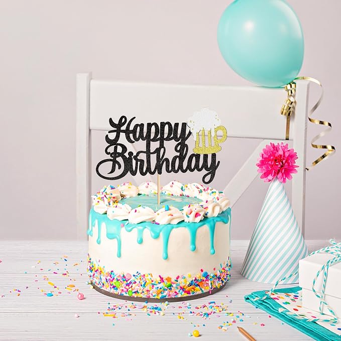FBQ DIY Cake Topper Happy Birthday Beer Decorations Adult Men Women Beer Theme Party Supplies