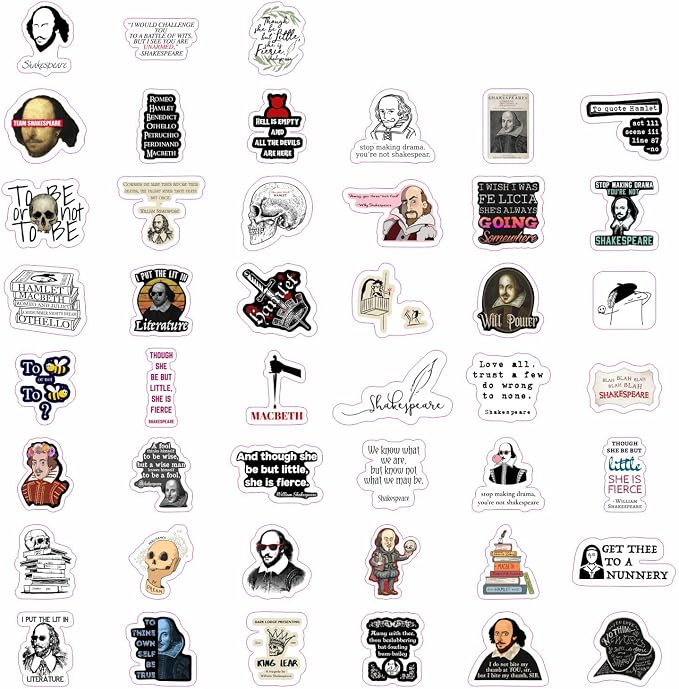 BulbaCraft Shakespeare Stickers – Literary Quote Vinyl Decals from Plays & Sonnets – Literature Waterproof Aesthetic Book Stickers for Laptops, Water Bottles - Shakespeare Gifts