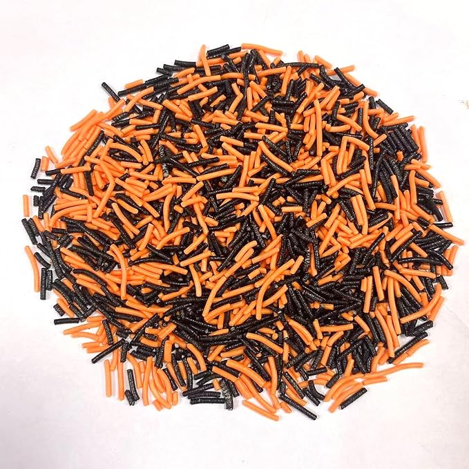 Sentovac Orange Black Jimmies Sprinkles Edible for Cake Decorating Orange Black Sprinkles Sugar Candy Cookie Cupcake Topper Ice Cream Baking Decorations Halloween Christmas Supplies 3.53oz