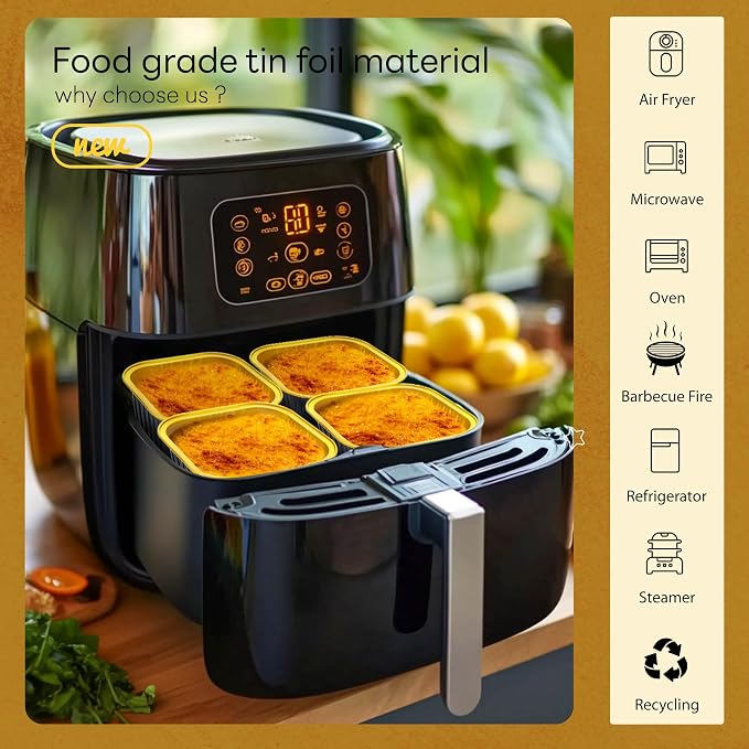 NPLUX 50 Pcs Mini Square Baking Cups with Lids and Spoons Aluminum Foil Mini Cake Pans with Lids Disposable Ramekins Cake Pans Dessert Cups for Wedding, Graduation Gifts Party Favors(Black Gold,10oz)