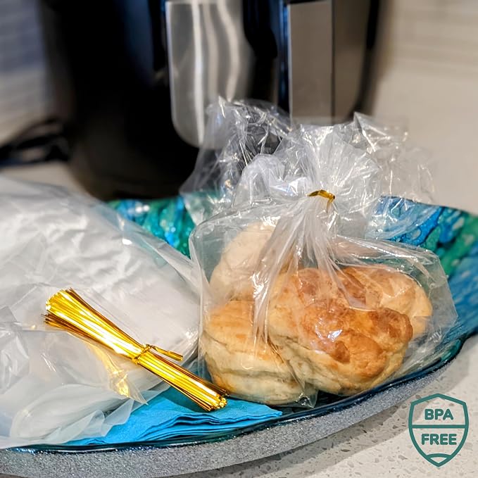 Reusable Plastic Bread Bags for Homemade 10x22"- Clear Bag with Ties For An Airtight Moisture-free Preservation and Storage- Loaf Home Bakers Bakery Owners (100)