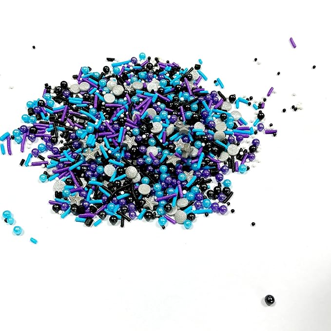 Edible Black Blue and Purple Silver Pearl Sprinkles 130g/4.5oz Black Series Sprinkles Candy Mix Jimmies for Cake Decorating Baking Ice Cream Cupcakes Wedding Party Valentines Christmas Supplies
