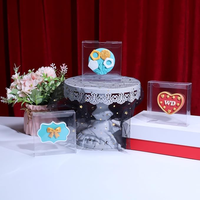 50Pcs 4x4x1.2inch Clear Single Cookies Boxes with Full Window Macaron Boxes with Full Window for Cookies, Macarons, Brownies, Small Treats, Candy, Mini Pies - Wedding, Birthday Party