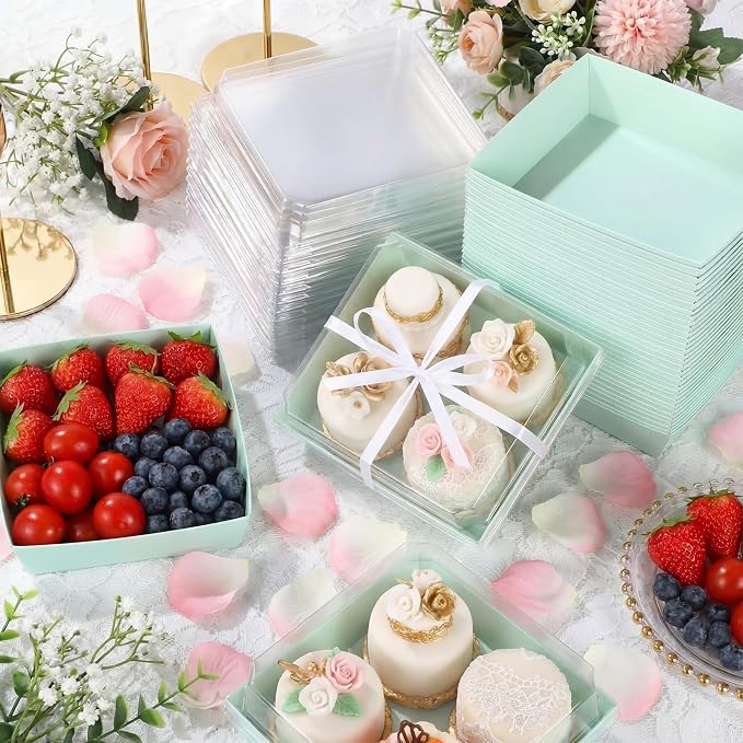 Outus 100 Pack Charcuterie Boxes with Clear Lids, Paper Dessert Boxes to Go with Gift Tags Rope Disposable Party Treat Food Containers for Cookies, Donuts, Muffins, Salad, and Pastry
