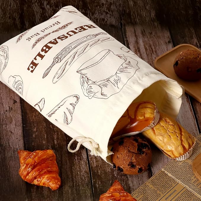 Bread Bags for Homemade Bread, 2 Pack Reusable Bread Bags, Linen Bag with Plastic Liner for Sourdough & Bread Storage