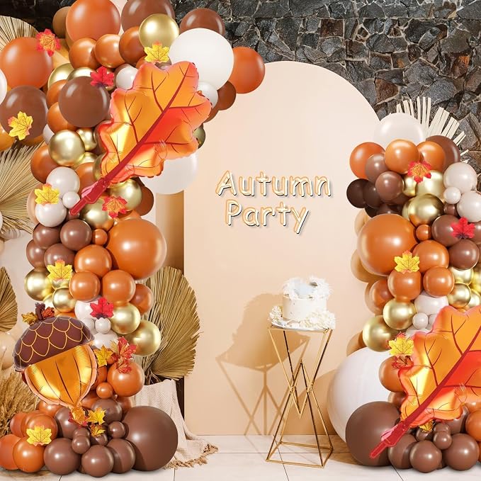 2 Set Fall Balloon Arch Kit Adjustable Fall Column Stand Thanksgiving Balloon Towers with Pinecone Maple Leaves Balloons for Thanksgiving Autumn Harvest Baby Shower Birthday Party Decoration