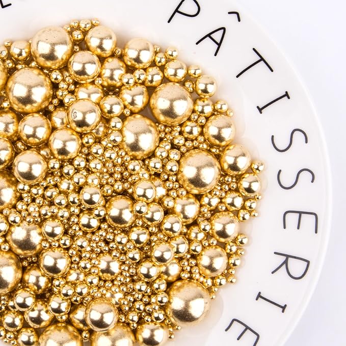 Sprinkles Edible Gold Pearl Sugar Sprinkles Candy 142g/5.01oz Mix Size Gold Pearls Baking Cupcake Toppers Cookie Ice Cream Decorations for Wedding Parties Valentines Day Halloween Christmas