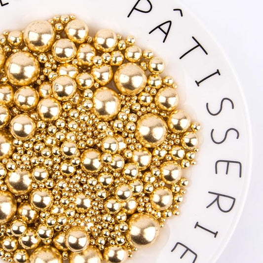 Sprinkles Edible Gold Pearl Sugar Sprinkles Candy 142g/5.01oz Mix Size Gold Pearls Baking Cupcake Toppers Cookie Ice Cream Decorations for Wedding Parties Valentines Day Halloween Christmas