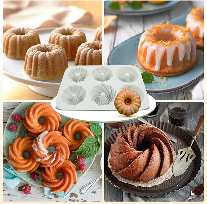 2Pcs Mini Cake Pans for Baking, 6-Cavity Fluted Tube Cake Pan Non-Stick, Silicone Molds for Baking, Cake Pan for Cupcakes, Donuts, Cornbread, Brownies, Jellies