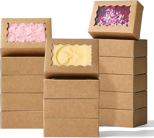 40PCS Kraft Brown Soap Boxes with Window, 3.5x2.36x1.2 Inches, Small Gift Boxes for Homemade Soap, Macarons, Cookies, Candies, Wedding and Birthday Party Favors