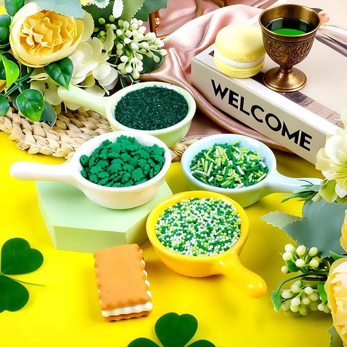St Patricks Day Sprinkles, 11.3oz/320g Edible Green Sprinkles Mix Shamrock Nonpareils Jimmies & Sanding Sugar, 4 Jars Set for Baking Cakes Cupcakes Cookies
