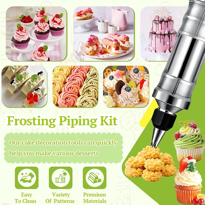 Suuker Dessert Decorating Syringe Set, Stainless Steel Frosting Kit | 6 Icing Tips, Piping Kit, Cake & Cupcake Decorating