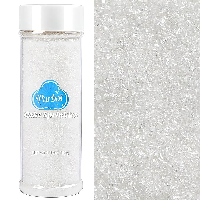 White Sanding Sugar Sprinkles, 6.35oz/180g Edible Sparkling Sugar Crystals, Clear Coarse Sugar Sprinkles for Baking Cakes Cupcakes Cookies Ice Cream