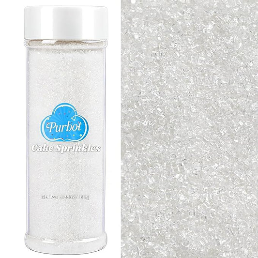 White Sanding Sugar Sprinkles, 6.35oz/180g Edible Sparkling Sugar Crystals, Clear Coarse Sugar Sprinkles for Baking Cakes Cupcakes Cookies Ice Cream