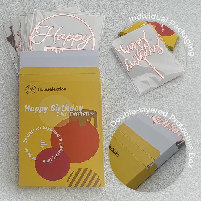 6-Pack Acrylic Birthday Cake Toppers, Mirror Pink Happy Birthday Sign for Cake Decorations