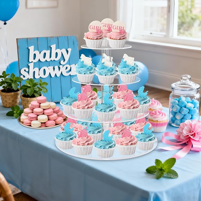 Cupcake Stand, 4 Tier Cupcake Stands for 38 Cupcakes, Round Acrylic Dessert Table Display, Clear Cupcake Tower Holder Display for Birthday, Wedding, Baby Shower, Party