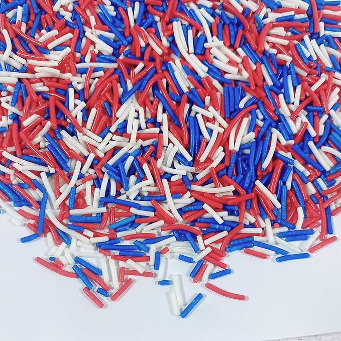 Sentovac Patriotic Jimmies Sprinkles Edible for Cake Decorating 4th of July Red White and Blue Sprinkles Sugar Candy Cookie Cupcake Topper Ice Cream Baking Decorations Supplies 3.35oz