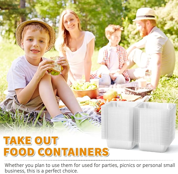 Zezzxu 50 Pack Clear Plastic Take Out Food Containers, Square Cake Slice Containers with Hinged Lids, Disposable To Go Boxes for Cookies, Desserts, Fruits, Salads, Sandwiches