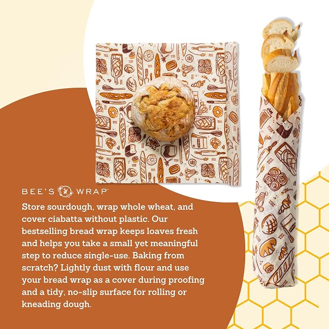 Bee's Wrap Beeswax Wraps for Bread - Beeswax Bread Wrap for Sourdough & Bread Storage - Plastic Free Made in USA Reusable Natural Food Wrap - Bakery Lane