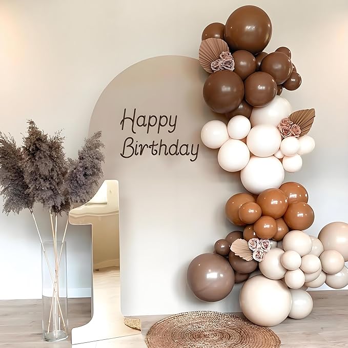 120pcs Dark Brown Balloons, 18 12 10 5 inch Boho Latex Balloons Different Sizes Dark Brown Balloon Arch Kit for Birthday Baby Shower Wedding Anniversary Party Decorations