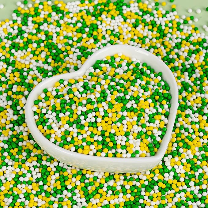 Green Nonpareils Sprinkle,Edible Spring Sprinkles for Cake Decorating,Green Yellow and White Mini Pearls Mix,130g/4.58oz,Baking Candy Decorations,Soccer Cupcake Toppers,Cookie Donuts Ice Cream Dessert,Match Viewing Events Birthday Celebration Supplies ...