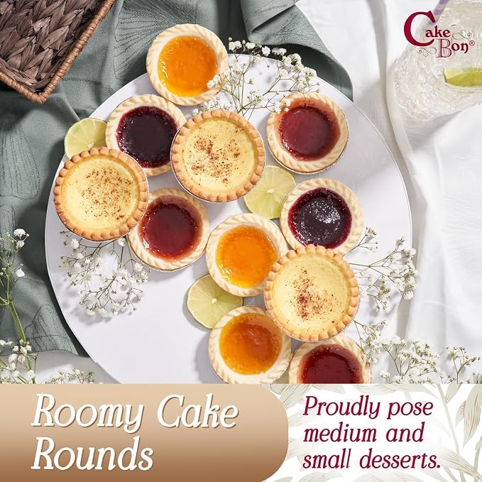 Cakebon Round Cake Boards - Sturdy 1/2 Inch Thick Cake Drums - 8 Inch Professional Base Para Pastel Smooth Straight Edges White 12-Pack