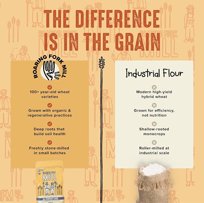 Roaring Fork Mill Stone-Milled All Purpose 00 Flour from Colorado-Grown USDA Organic & Regenerative Organic Certified Heritage Grain – Rich, Earthy Flavor for Artisan Bread, Crackers & Baking 2 Pounds