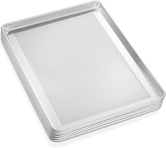 GRIDMANN 18" x 26" Commercial Grade Perforated Aluminum Baking Sheet Pan, Full Size Baking Tray - 6 Pans
