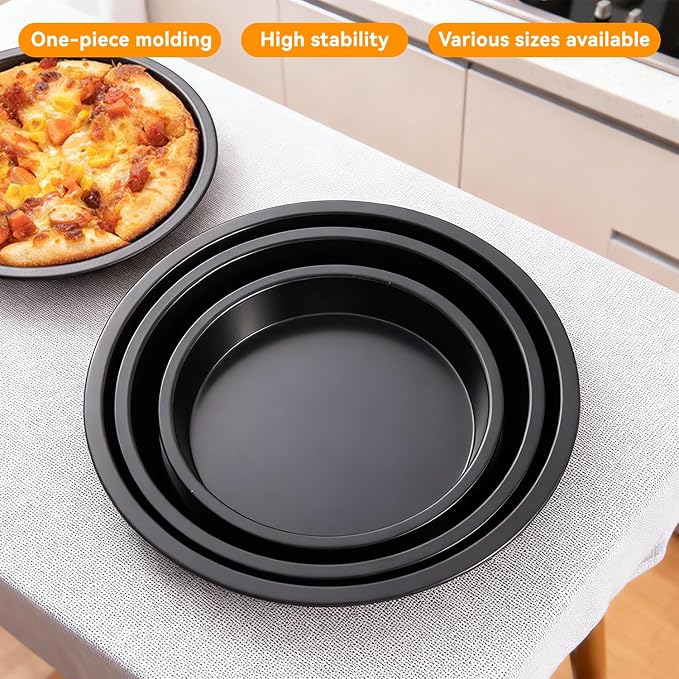 6 inch Pizza Pan Set of 2, Nonstick Carbon Steel Deep Dish Pizza Pan for Oven, Personal Round Baking Tray Bakeware for Home Kitchen Baking Cookie Pie Pizza Cake, Dishwasher Safe (6in)