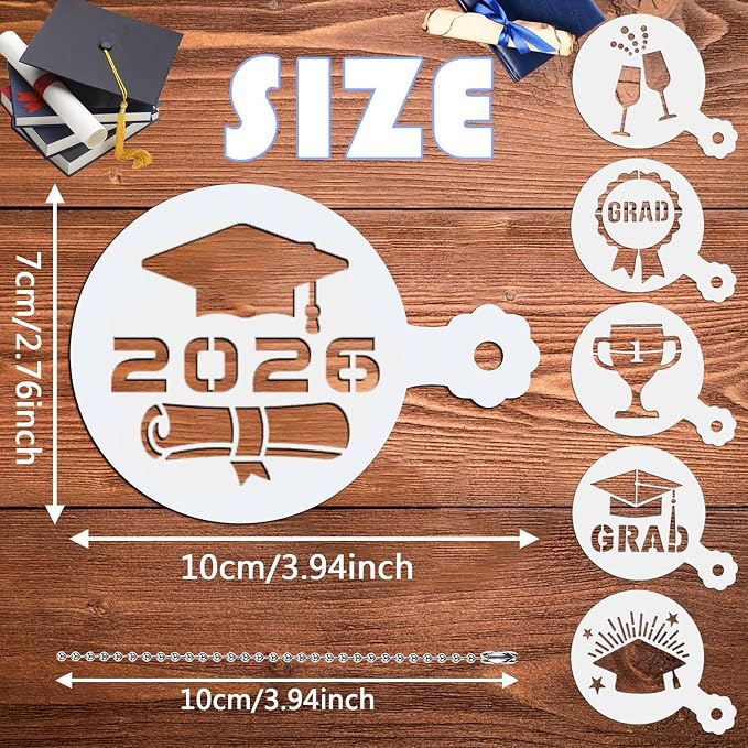 JULBEAR Graduation Cookie Stencils 36 Pcs Class of 2026 Reusable Templates | Cookie Decorating Supplies, Graduate Party Coffee Decoration, Baking Dessert Painting DIY, 36 Pieces Templates Tools