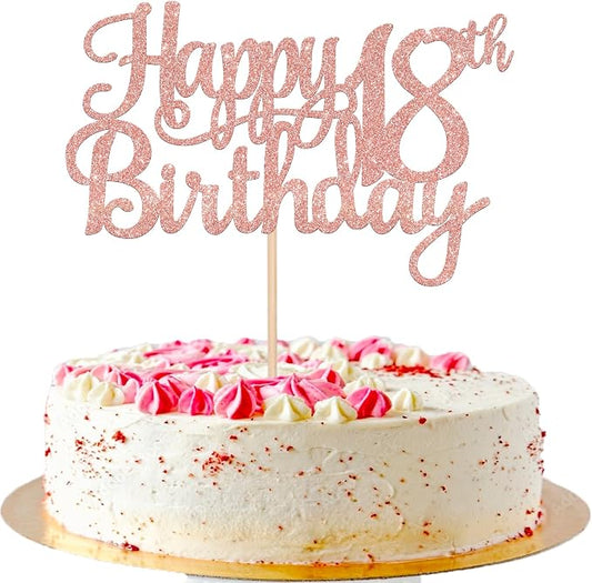 1 PCS Happy 18th Birthday Cake Topper Glitter Cheers to 18 Years Birthday Cake Pick 18 Fabulous Cake Decoration for Happy 18th Birthday Theme Party Decorations Supplies Rose Gold