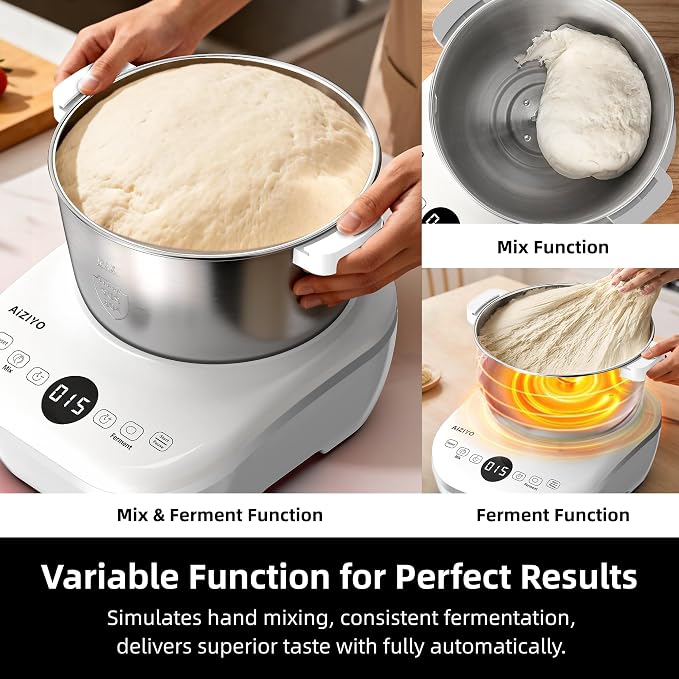 AIZIYO DoughChief, 7.4QT Dough Maker, Dough Mixer with Ferment Function, 304 Stainless Steel Bowl, Removeable lid, Touch Panel Control, Electric Dough Proofing Box for Pizza & Bread