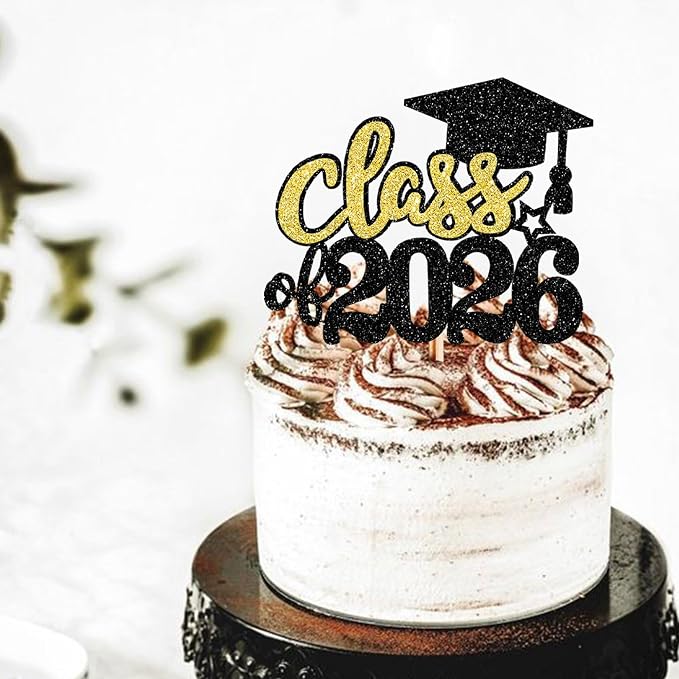1 Pack 2026 Graduation Cake Topper Glitter Grad Cap Diploma 2026 Senior Graduation Cake Pick for 2026 School Theme Party Cupcake Decoration Supplies Green Black