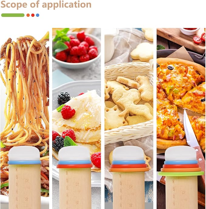 Yasashii Wood Rolling Pin With 4 Adjustable Thickness Rings, Non-stick Dough Roller For Baking, 17 Inch Pizza Roller For Kitchen supplies, Handle Press Design For Fondant, Pizza, Pie Crust, Cookie