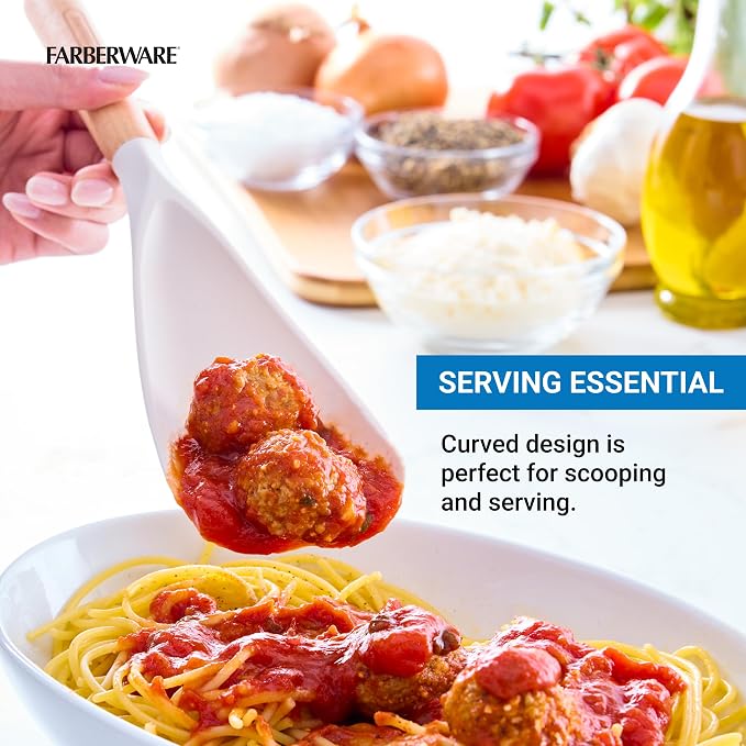 Farberware Multi Tool Scoop Spoonula with Beechwood Handle and Silicone Head, Heat-Resistant Kitchen Utensil for Serving, Stirring, and Turning - 11.5 Inches