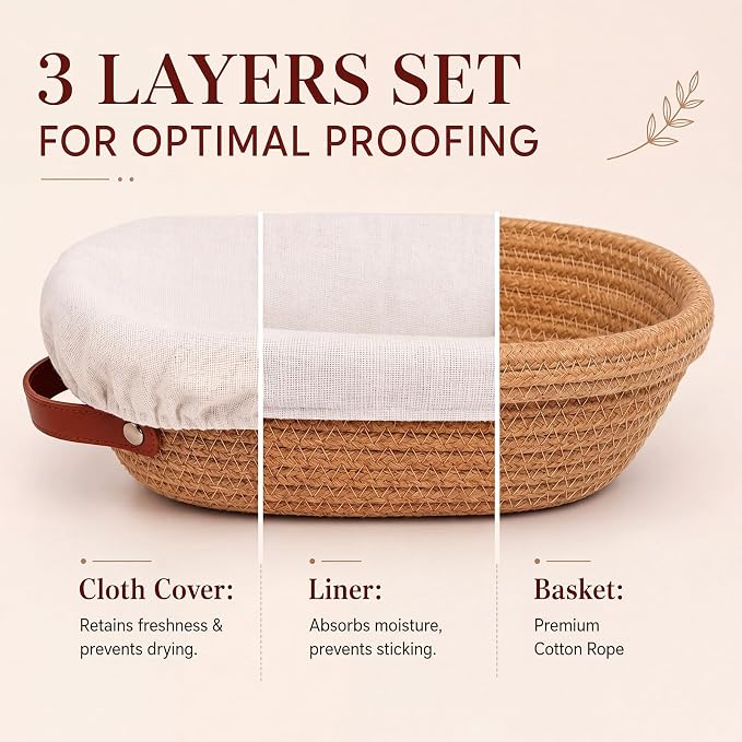 Hushee 8 Pack Cotton Rope Banneton Bread Proofing Basket Set, 10'' Sourdough Proofing Baskets with Breathable Liners & Covers for Artisan Bread Baking, Dough Fermentation Basket Supplies
