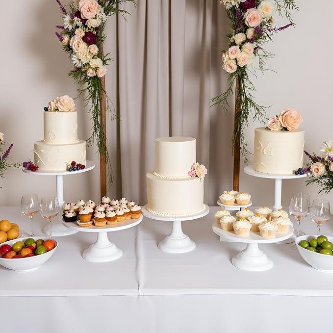 HBlife 3-PCS White Cake Stand Set (8"/10"/12" Plate) for 6-10 Inch Cakes, Perfect Dessert Table Display Set, Cupcake&Cake Stands for Party, Wedding, Birthday, Baby Shower, Anniversary (Metal)