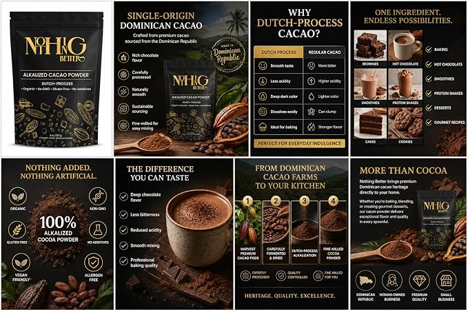 Nothing Better Alkalized Cacao Powder, Dutch Process, 8 oz | 100% Cocoa, Non-GMO, Gluten-Free, No Additives, Premium Dominican Cocoa