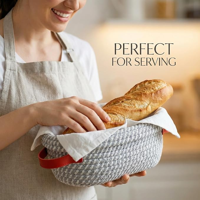 Banneton Sourdough Bread Proofing Baskets,Oval Cotton Rope Sourdough Proofing Basket with Liners & Covers for Sourdough & Artisan Bread Baking (Khaki Oval Banneton – 2 Pack (Solid + Stripe))