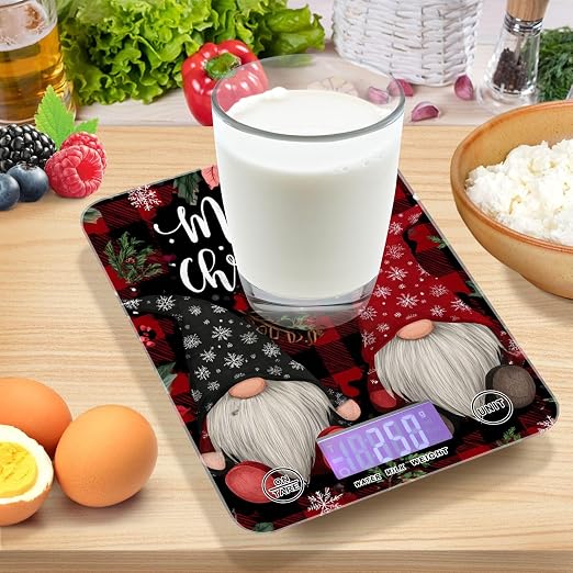 Food Scale Kitchen Scale Food Weight Scales Digital Weight Grams and Ounces Small Electronic Food Scale for Baking Cooking Red Black Checkered Christmas Gnomes Holly