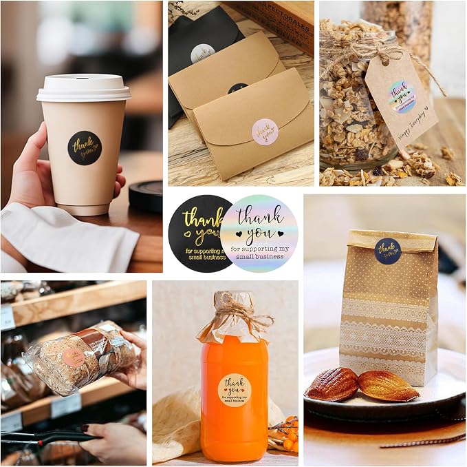 Thank You Stickers Small Business - 6 Rolls 3000 Pieces Thank You for Supporting My Small Business Stickers Labels for Envelopes, Bubble Mailers and Gift Bags Packaging, 1 Inch，500 Pieces Each Roll