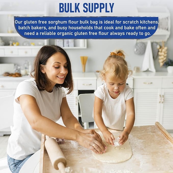 Great River Milling Organic Sorghum Flour | Whole Grain Gluten Free Flour | Non-GMO, Vegan & Kosher Certified | Milled for Smooth Texture | Ideal for Bulk Baking & Cooking, Pancakes & Batters | 25 Lb