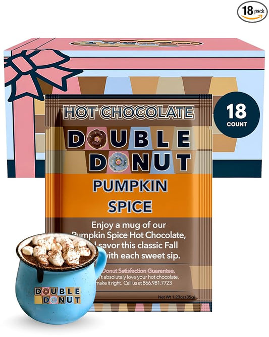 Double Donut Coffee Pumpkin Spice Hot Chocolate Mix Packets, Flavored Pumpkin Spice Hot Cocoa Mix, 18 Count