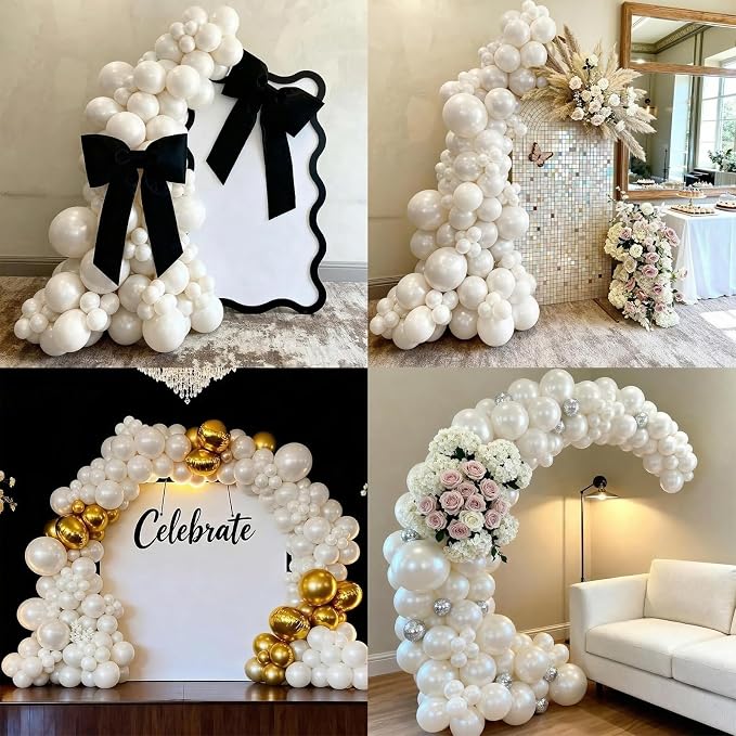 104pcs Pearl White Balloons Different Sizes Pack - 18/12/10/5 Inch Pearl Latex Balloons Garland Arch for Birthday, Wedding, Bridal Shower, Valentines Day Party Decoration