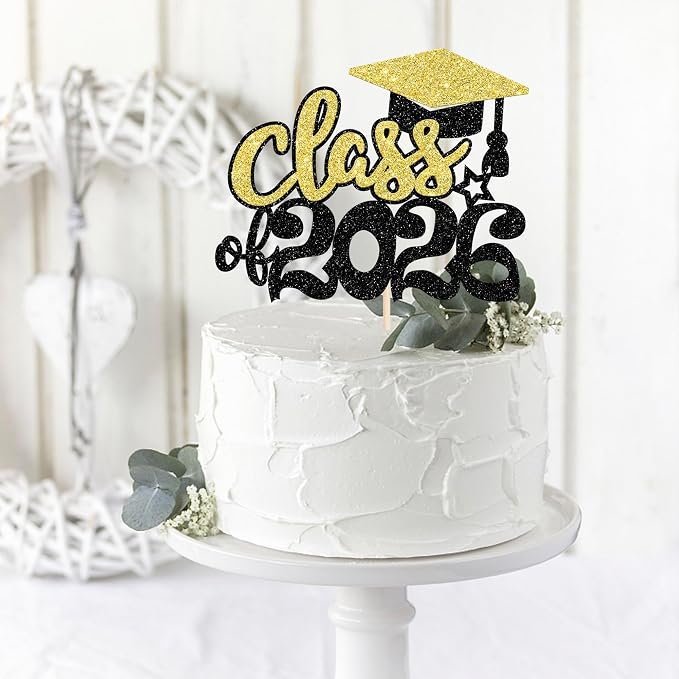 1 Pack 2026 Graduation Cake Topper Glitter Grad Cap Diploma 2026 Senior Graduation Cake Pick for 2026 School Theme Party Cupcake Decoration Supplies Green