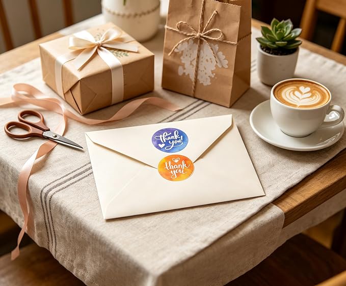 BLESS-VAST 500 PCS Thank You Stickers for Small Business - 1 Inch Colorful Decal Envelope Seal 8 Designs Vibrant Colors Labels for Baking Packaging Gift Bags Wraps Crafts (Watercolor)