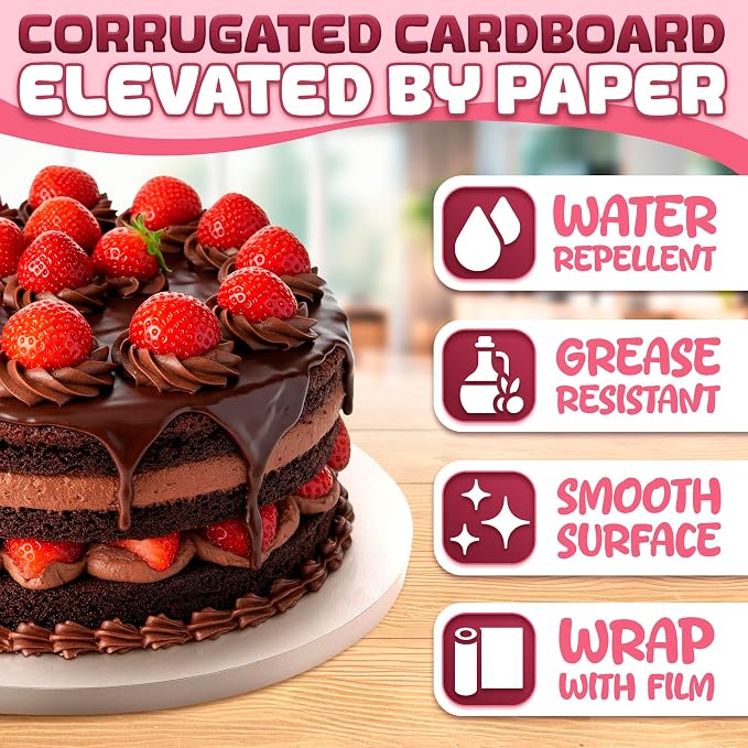 White Cake Drums 10 inch Round - Thick 1/2" Cake Boards 10 inch Round Shape with Bend-Proof & Smooth Surface, Grease & Water Resistant - Suitable for Party Presentation of Desserts and Cakes Up to 8"