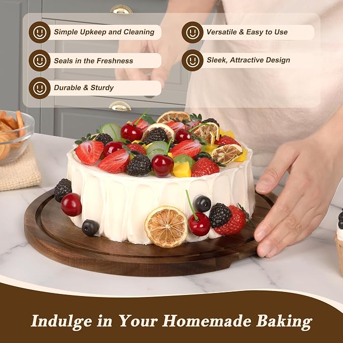 Bellsal Cake Stand with Clear Acrylic Dome Lid, 12in Acacia Wood Cake Holder with Lid, Cake Plate with Lid for Baking Gifts, Cake Display Server Tray for Birthday Party Weddings, Women Gift