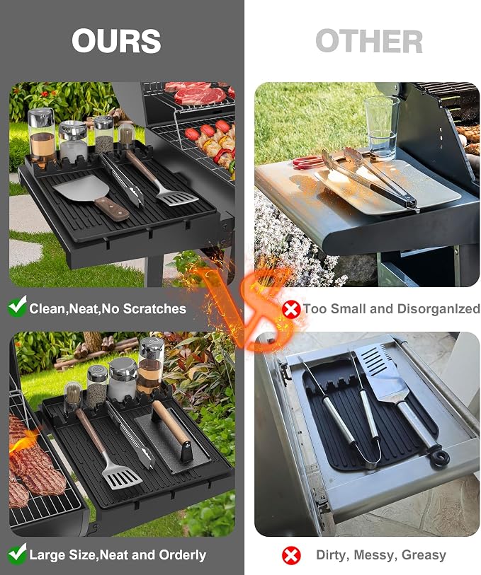 Silicone Griddle Tools Mat for Blackstone - Large Silicone Spatula Mat with Drip Pad - Griddle Mats BBQ Grill Accessories - Blackstone Griddles Accessories, Gifts for Men(Black)